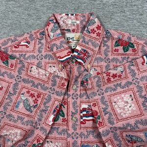 Reyn Spooner Hawaiian Shirt Mens Medium Red 65th Anniversary Floral Goose
